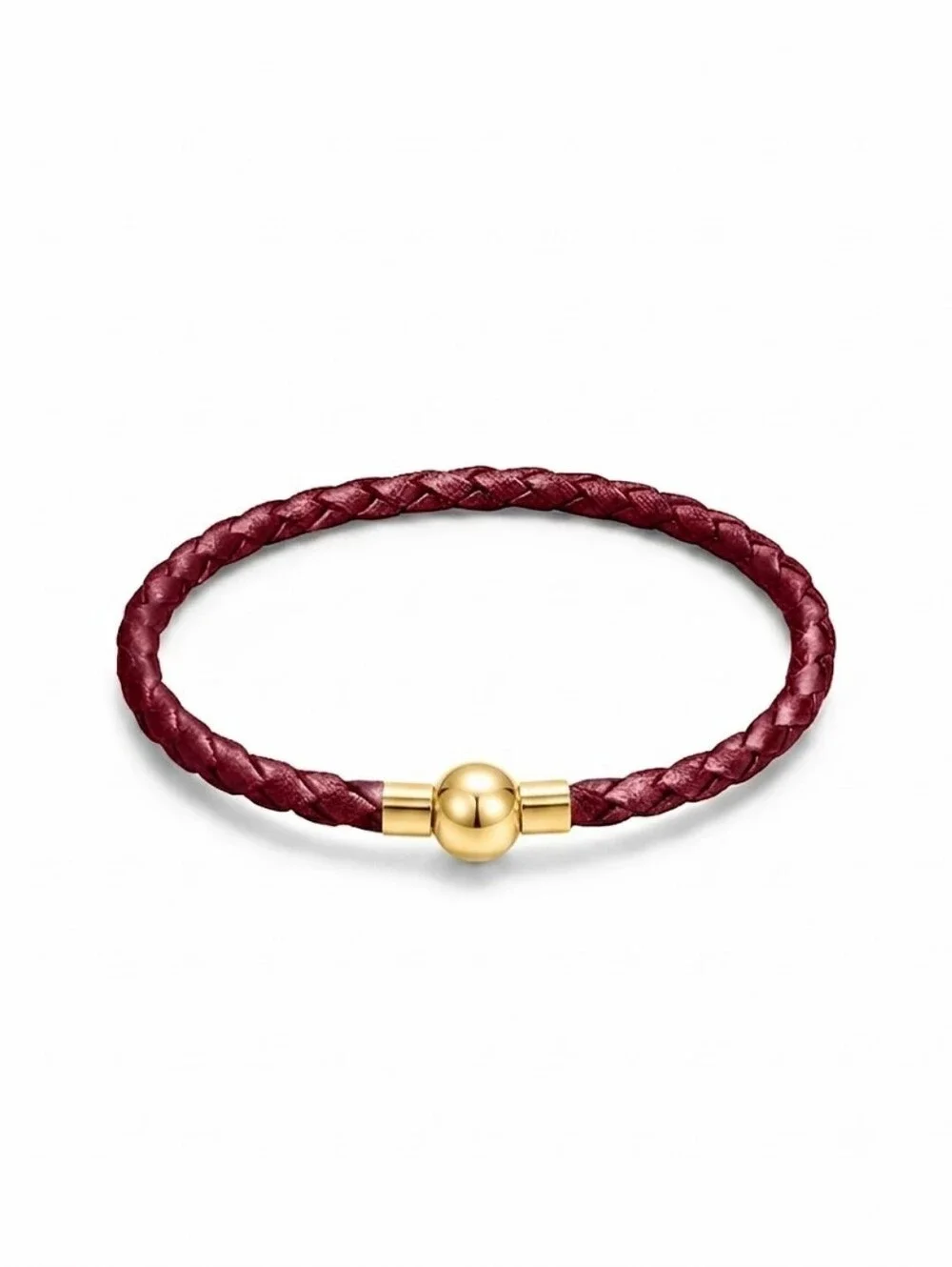 Linx Burgundy Leather Braided Cord Bracelet with Gold Magnetic Clasp